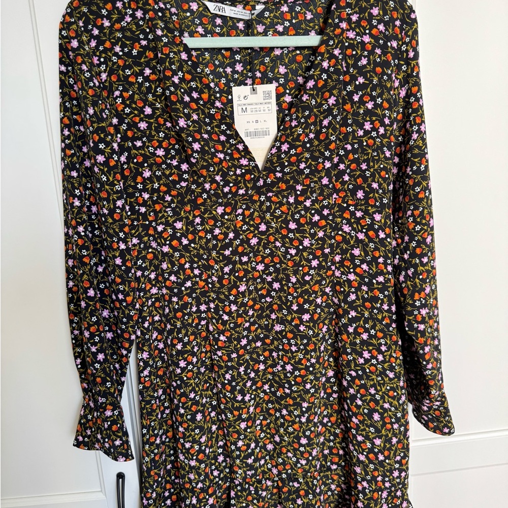 Zara Black Dress with Floral Print